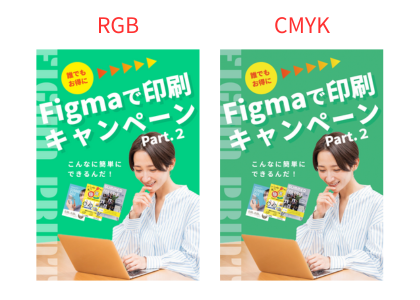 RGB形式とCMYK形式の色の違いについて説明する画像