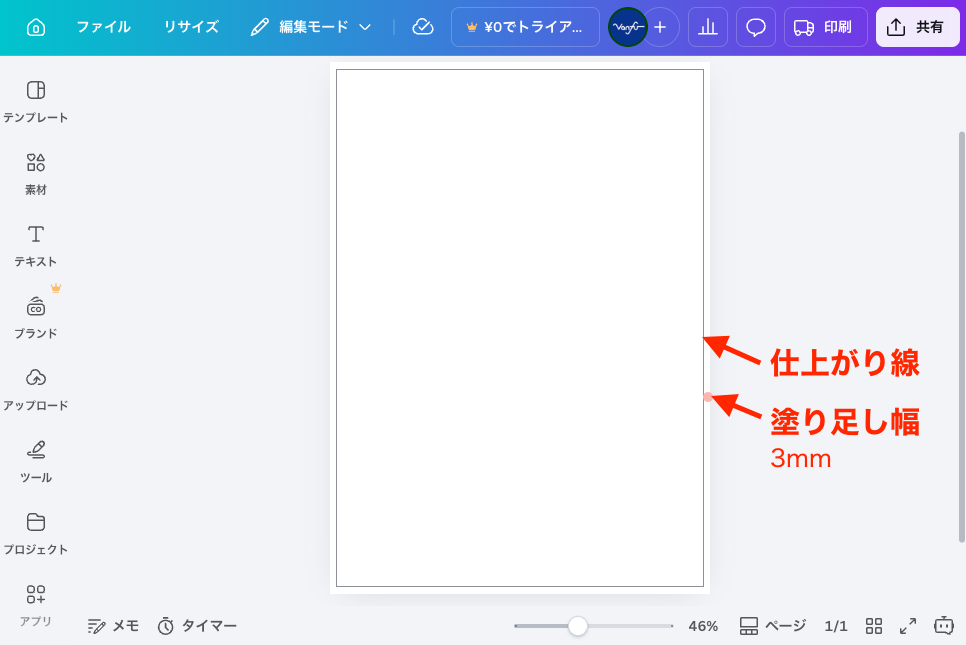 仕上がり線と塗り足し幅